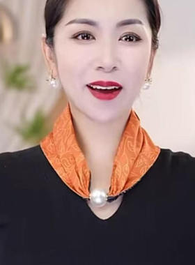 2025春夏新款护颈磁扣丝巾女时尚百搭气质遮颈纹围巾外搭懒人围脖