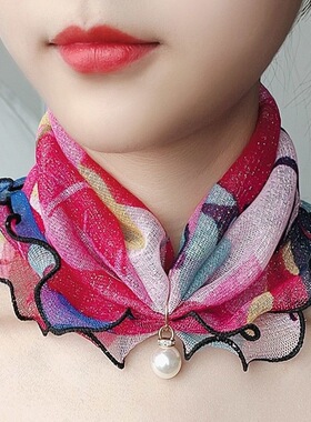 春秋薄款围巾韩版时尚百搭装饰丝巾护颈女士百变围脖新款网纱脖套