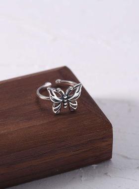 925 Sterling Silver Butterfly Ring Female Sweet Retro Joint