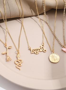 Rose Pendant Necklace women Set 5 pieces玫瑰花吊坠蛇印章项炼