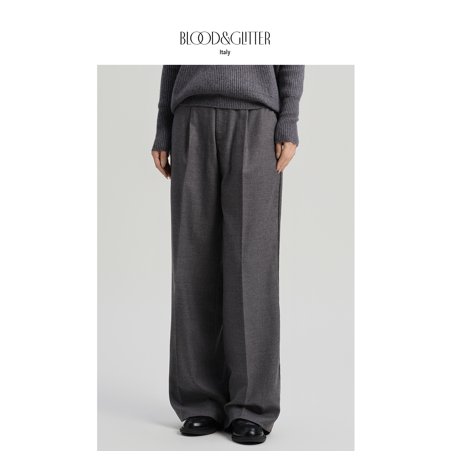 blood&glitter璞德格骊秋冬羊毛混纺高级静奢风宽松直筒长裤