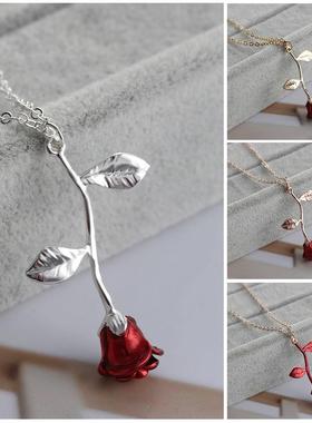 Rose Flower Pendant Necklace Valentine Gifts Women Jewelry