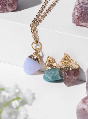 Irregular Mineral Stone Charm Necklace With Interchangeable