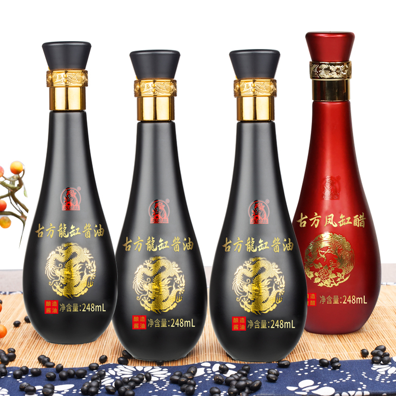 巧媳妇龙缸酱油凤缸醋4瓶*248ml礼盒装 崂山泉水酿造无添加酱油