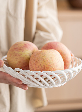 仿编织装饰品陶瓷镂空果盘沥水篮