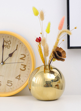 创意干花摆件室内抽象陶瓷花瓶北欧轻奢ins风客厅电镀家居工艺品