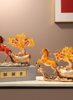 新中式马上发财树摆件客厅电视柜玄关家居装饰品乔迁新家开业礼物