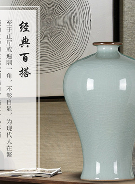 景德镇陶瓷仿古裂纹釉花瓶中式家居客厅摆件书房博古架玄关装饰品