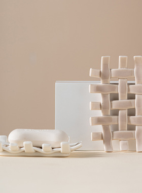 仿编制陶瓷滤水香皂架装饰品摆件