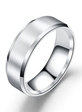 欧美简约戒指不锈钢光面哑光8MM双斜边空白激光刻字钛钢品