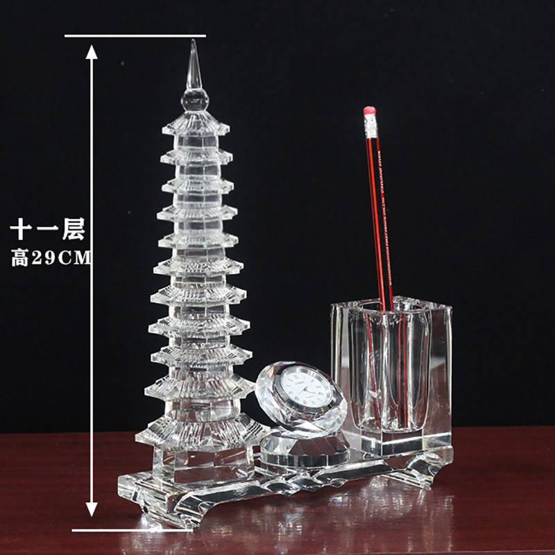 水晶文昌塔13层笔筒时钟时来运转办公室摆放学生书房礼物书桌摆件,淘宝优惠券,粉丝福利购,淘宝优惠卷