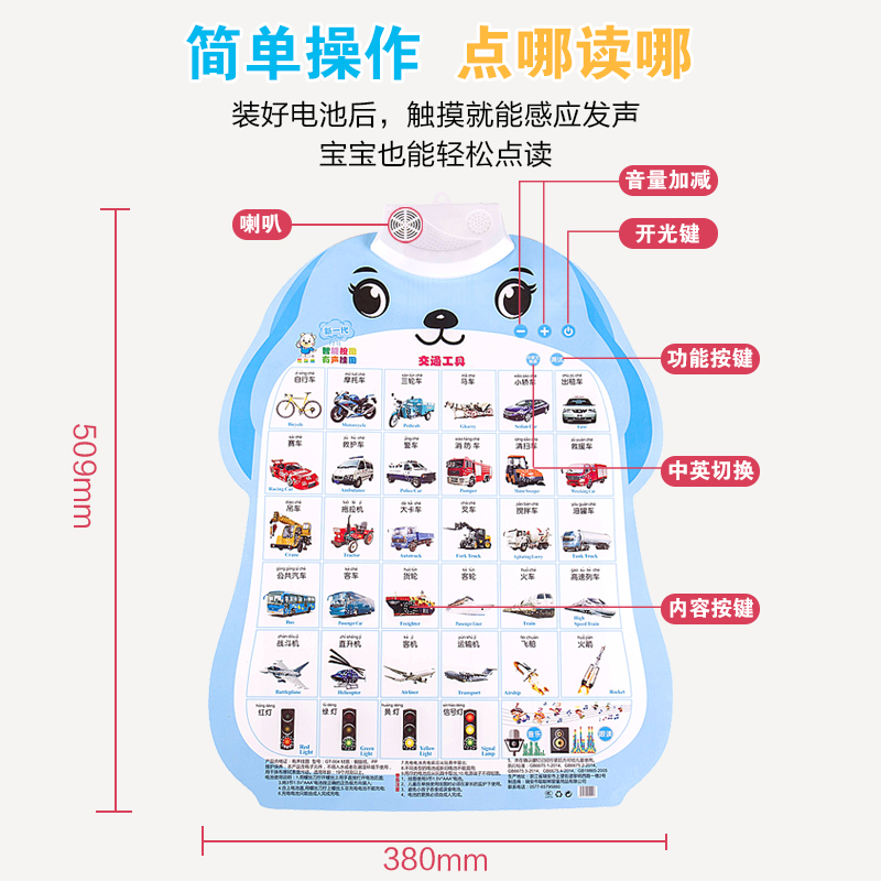 认识动物水果蔬菜宝宝有声早教挂图拼音点读数字智能按图发声挂画-图2