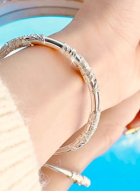 【记诗顿正品】足银手工古法手镯