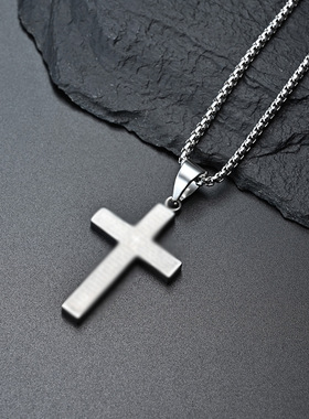 欧美笑哈男潮ins英文十字架项链 钛钢高级感吊坠个性情侣百搭配饰