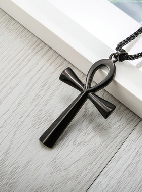 新款古埃及安卡项链个性小众十字架吊坠简约百搭男女钛钢情侣饰品