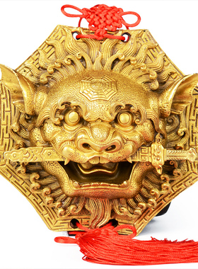 极速狮咬剑纯铜狮子m头八卦镜虎头牌兽头挂件睚眦门神摆件狮子咬