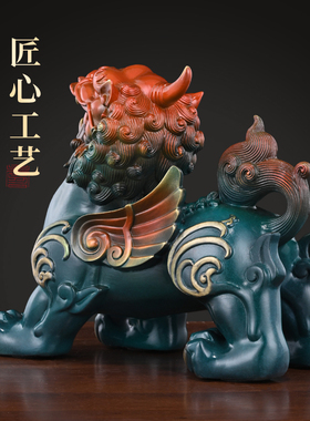 新品铜貔貅摆件一对公母黄铜貔恘皮F丘家用客厅玄关办公室桌面开