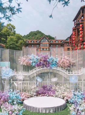 新品户外b婚庆道具铁艺弧形网格屏风背景 婚礼舞台装饰布置T台摆