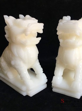 新品天然白d玉麒麟摆件一对家居客厅玄关办公室电视柜装饰品工艺