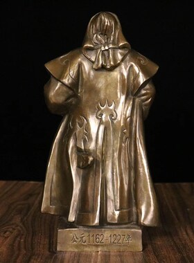 新品仿古纯铜蒙古成吉思汗站w像摆件铜半身成吉思汗客厅家居装饰