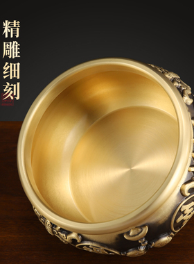 新品实心黄铜聚宝盆n八福铜盆黄铜聚財摆件客厅家居办公室店铺开