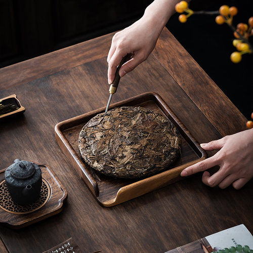 胡桃实木普洱茶盒茶饼收纳盒茶钳茶刀茶针茶具茶道配件赏茶分茶盘 - 图0