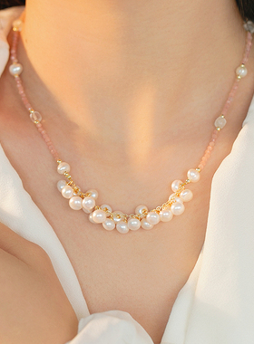 5.6新款小众设计感珍珠项链女轻奢高级感水晶串珠锁骨链颈链配饰