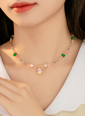 5.15新款多巴胺彩色串珠项链女春夏甜美可爱少女锁骨链小众设计感