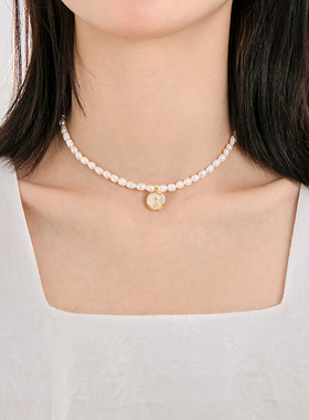 6.19新款小众设计感珍珠项链女玫瑰贝母吊坠设计感轻奢优雅颈链