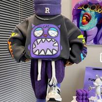 Boy Monster Sweatshirt 202 Fall New Childrens Tide Card Cartoon Printed Round Collar Baby Foreign Air Blouse Tide