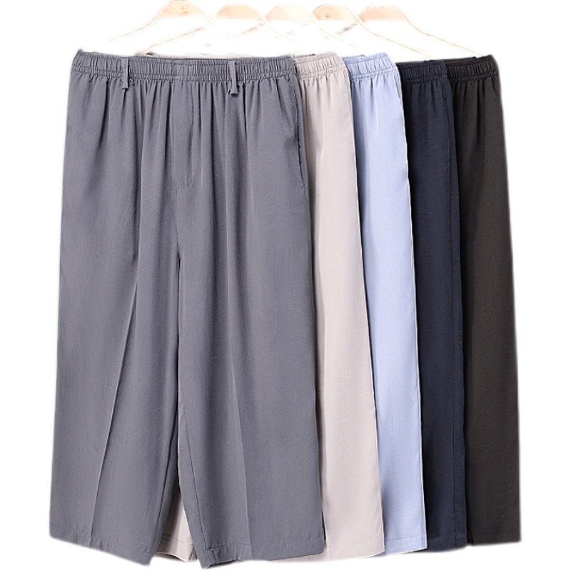 夏季冰丝八分裤男爸爸速干短裤外穿薄款中老年男士宽松休闲直筒裤,淘宝优惠券,粉丝福利购,淘宝优惠卷