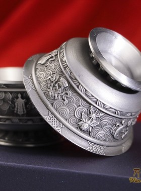 纯锡制品供水杯八吉祥供水碗酒杯家用供奉摆件供碗V杯不变色不生