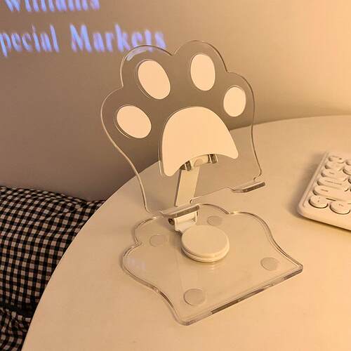 猫爪亚克力360旋转手机支架桌面ipad支架多功能通用平板支撑架便携式可折叠可调节直播支架懒人床头网课神器 - 图1