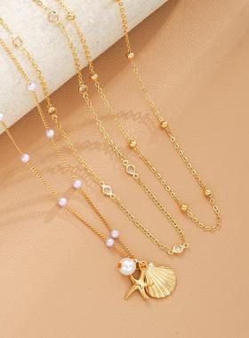 珍珠贝壳项炼跨界新海滨休闲珍珠贝壳项炼款式