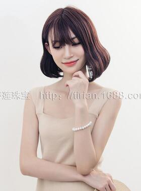 韩版淡水珍珠手链 9-10mm强光珍珠手链 扁圆淡水珍珠镶钻手链