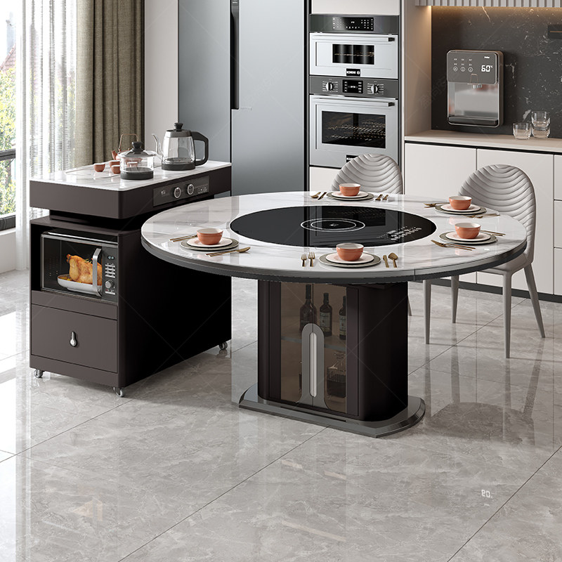 黑色岩板岛台餐桌一体家用轻奢多功能电磁炉保温暖菜转盘方圆两用,淘宝优惠券,粉丝福利购,淘宝优惠卷