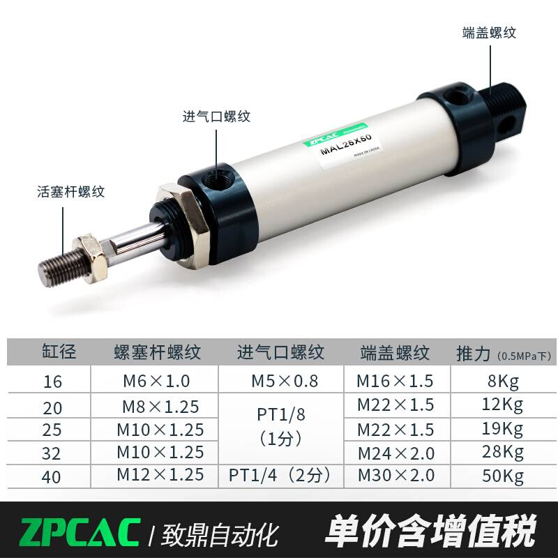 长行程加长型MA不锈钢迷你气缸MAL16/20/25/32-300*400X500-S-CA - 图1