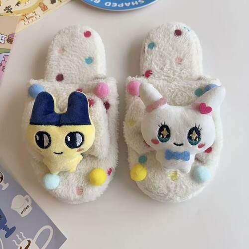 可爱拓麻歌子冬季拖鞋毛毛拖鞋女款学生宿舍居家室内保暖毛绒拖鞋 - 图3