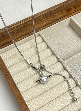 钛钢不褪色西太后土星珍珠项链