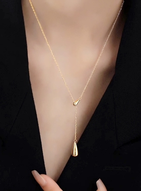 流苏双水滴项链女简约小众个性