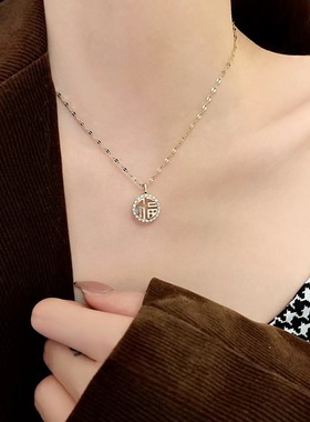 钛钢不褪色满钻福牌项链新中式