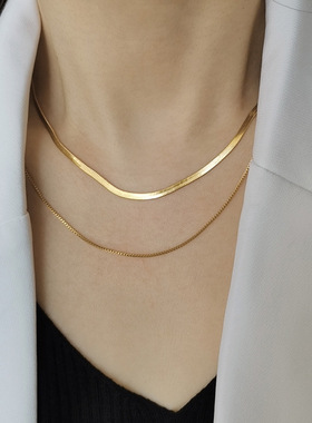 钛钢不褪色双层扁蛇骨项链