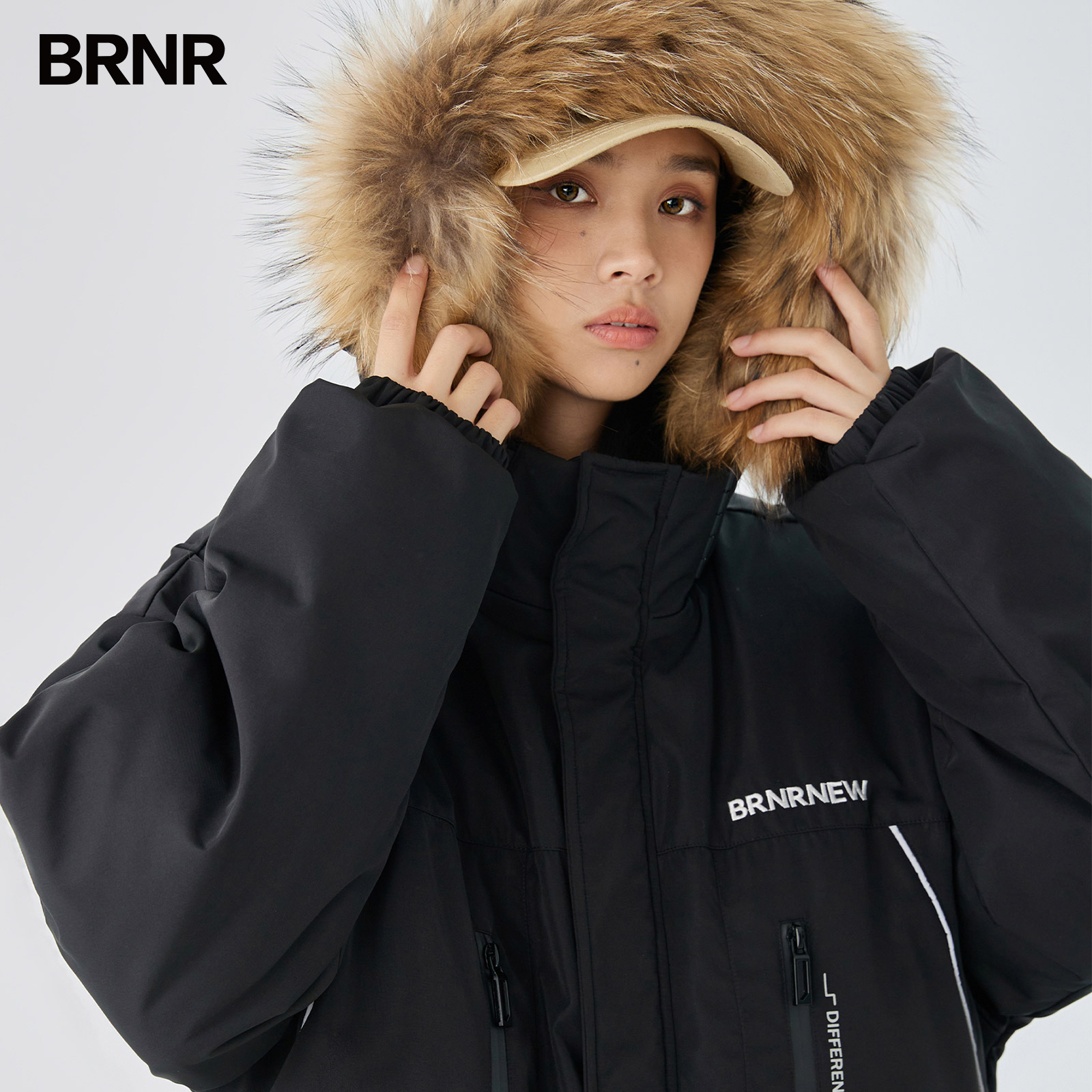 BRNR（服饰）白鸭绒毛领羽绒服男冬季2023新款潮牌连帽冬天外套女