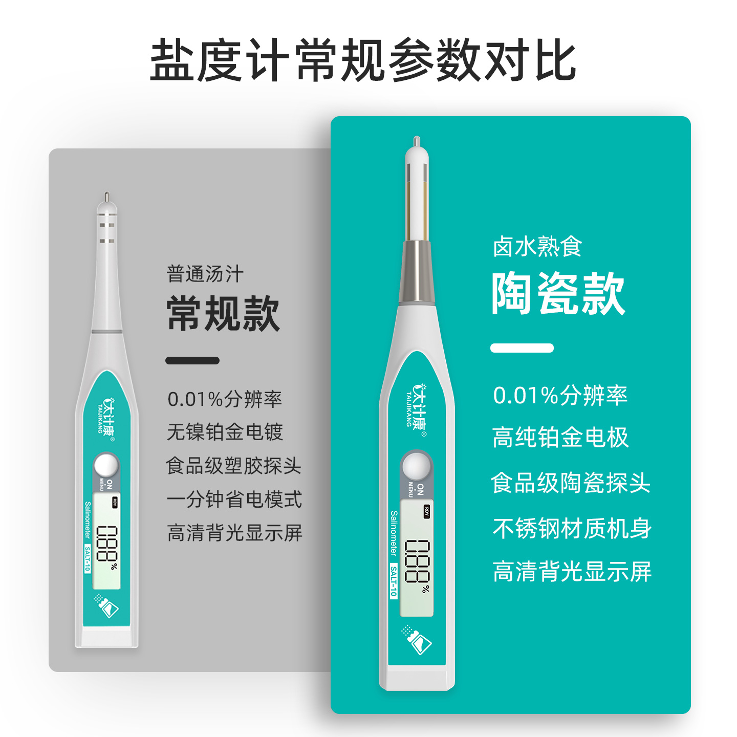 太计康陶瓷盐度计耐高温电子盐度传感器沸腾卤水咸度数字式测试仪 - 图1