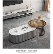 Tea table Living room Home light extravagant minimalist with modern round rock plate TV cabinet Composition Small family type Net black tea Several tables