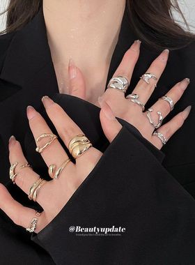 跨境树脂开口镶钻欧美褶皱小众