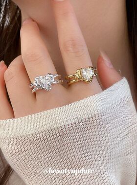 高级感休闲食指电镀爱心锆石真金