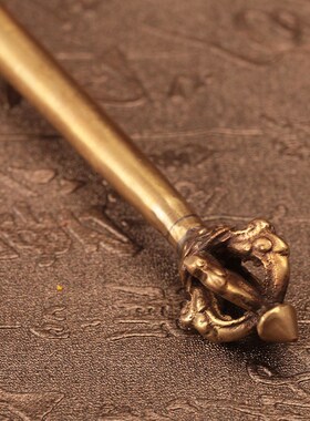 极速藏式纯黄铜三叉杵莲师法器权杖密宗J摆件降魔杵手工尼泊尔家