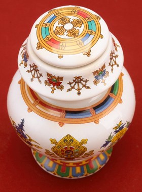 极速陶瓷藏式八吉祥宝瓶装财神宝瓶供奉J佛前家用摆件陶瓷龙王财