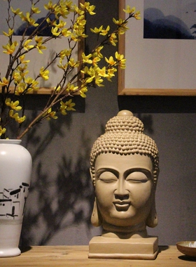 极速新中式佛像佛头禅意摆件 玄关客厅电视柜办公V室家居创意软装